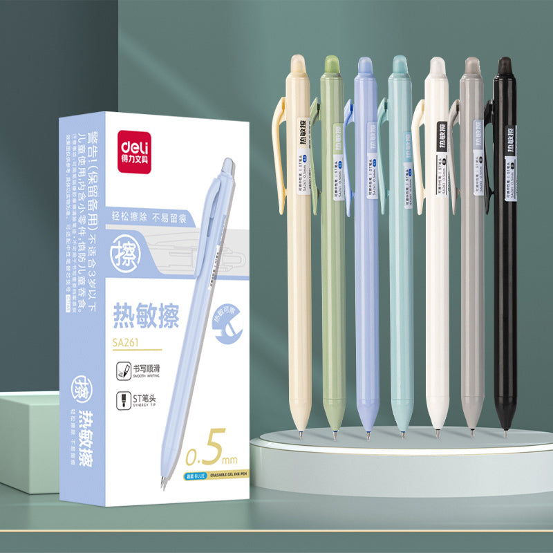 Deli Erasable Gel Pen 0.5mm – Black/Blue Ink