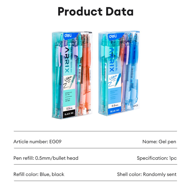 Deli 0.5mm Gel Pen Set – Smooth Writing (Black/Blue Ink, Random Color Body)