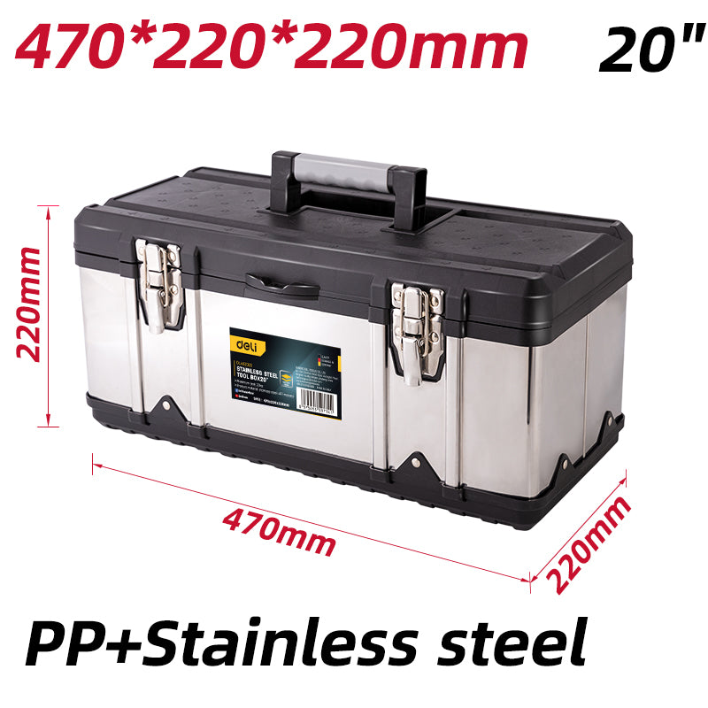 Deli Tool Storage Box 17/20inch Multi-layer Stainless Portable Heavy Duty Tool Box Organizer