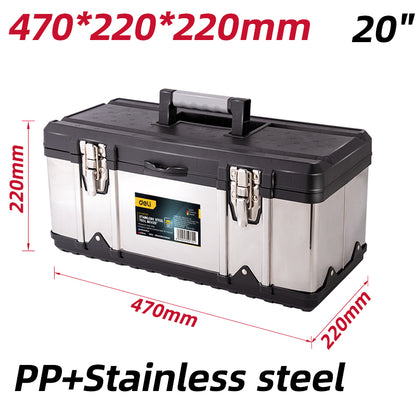 Deli Tool Storage Box 17/20inch Multi-layer Stainless Portable Heavy Duty Tool Box Organizer