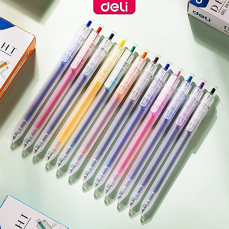 Deli 0.5mm Press Color Pen 12 Color Quick-Dry Ink for School Exams & Art Sketching EG118