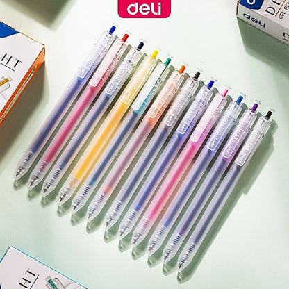 Deli 0.5mm Press Color Pen 12 Color Quick-Dry Ink for School Exams & Art Sketching EG118
