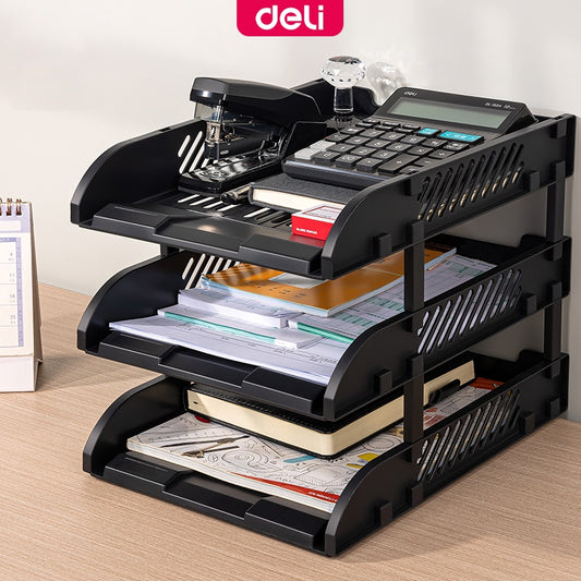 Deli 2-3 Layer A4 Paper File Holder Storage Box -Office Stationery Organizer