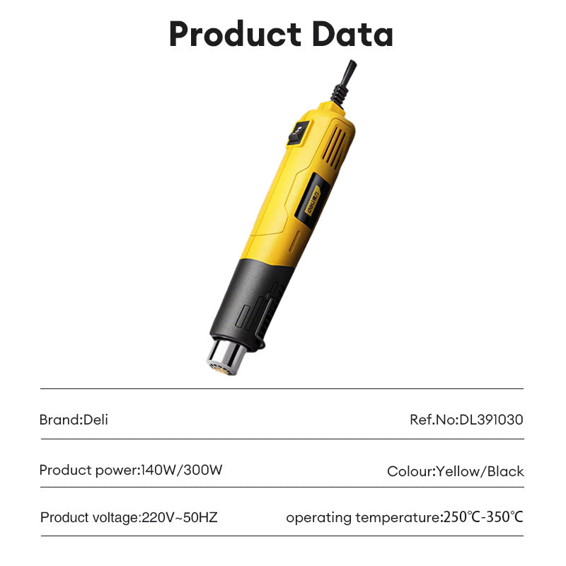 Deli Tools Hot Air Gun Mini Heat Gun 140W/300W Portable DIY Crafting Pen Multi-functional Handle
