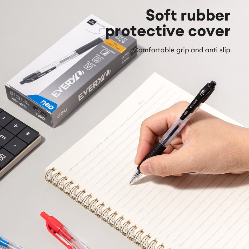 Deli 0.7mm Push Ballpoint Pen-ballpoint Pen Bullet Tip EQ60