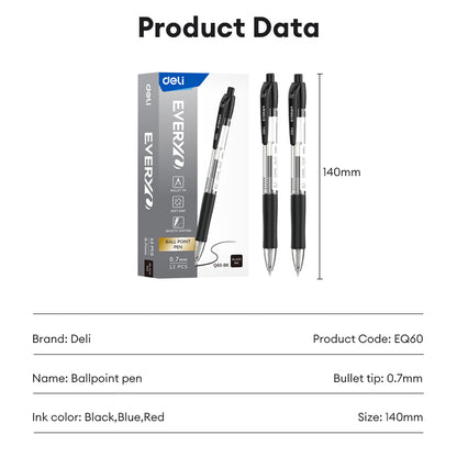 Deli 0.7mm Push Ballpoint Pen-ballpoint Pen Bullet Tip EQ60