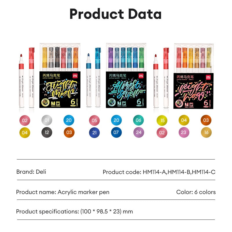 Deli 6 Colors Highlighter Marker Set Painting School Supplies HM114