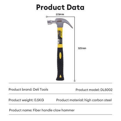 Deli Tools 16Oz Hammer Claw Heavy Duty Handle Non Slip Durable Portable Mallet Multi-function