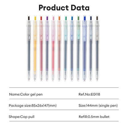 Deli 0.5mm Press Color Pen 12 Color Quick-Dry Ink for School Exams & Art Sketching EG118