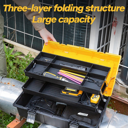 Deli Folding Toolbox 17-inch Three-layer PP Plastic Tool Storage Box