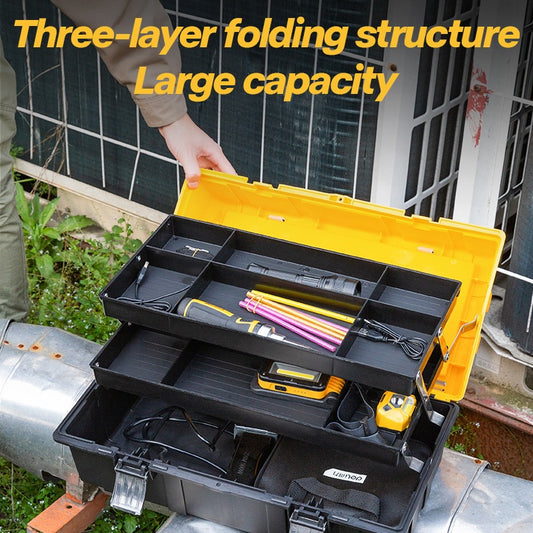Deli Folding Toolbox 17-inch Three-layer PP Plastic Tool Storage Box