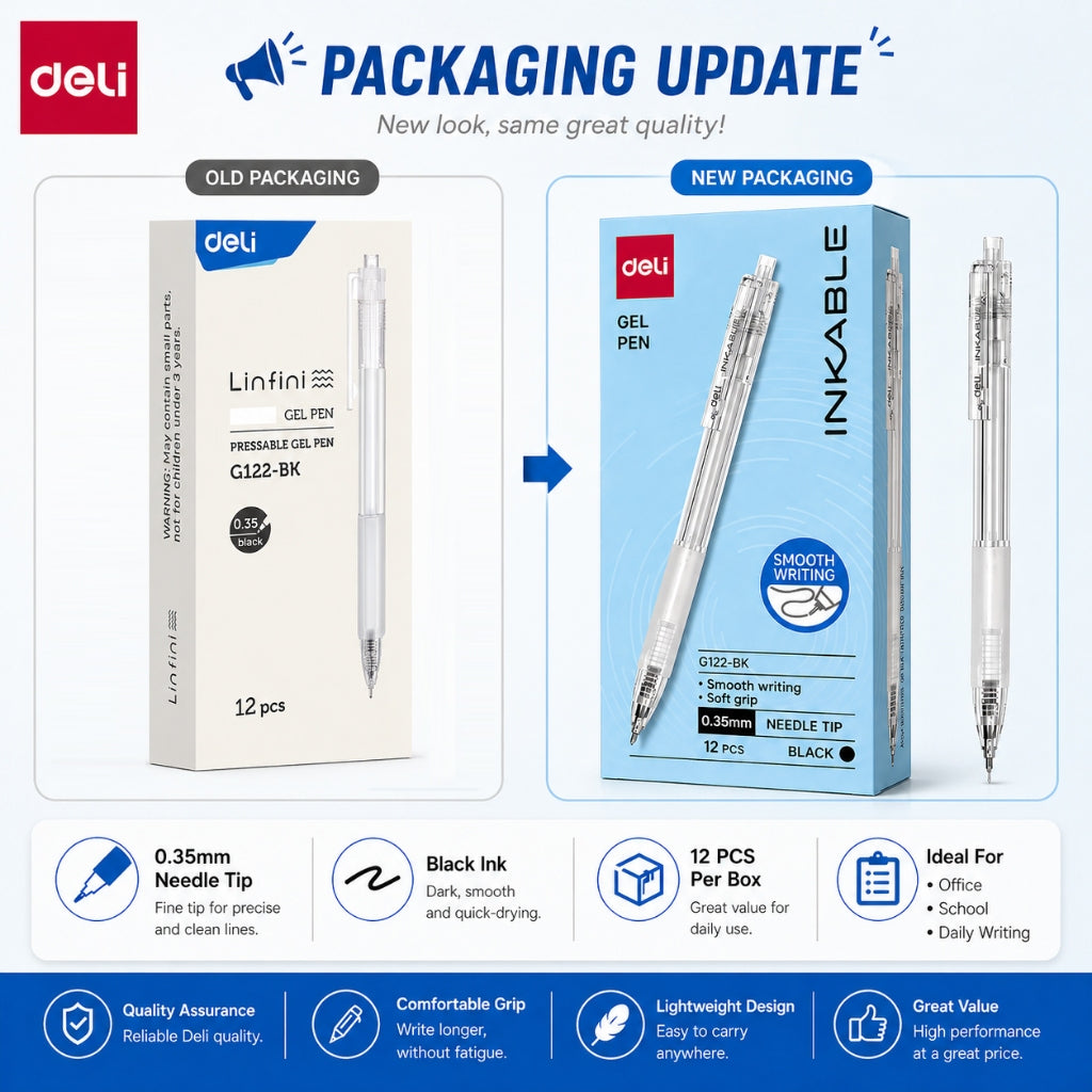 Deli A122 12Pcs Press Gel Pen 0.35mm Quick-Drying Black Writing Ballpen For School Office Supplies
