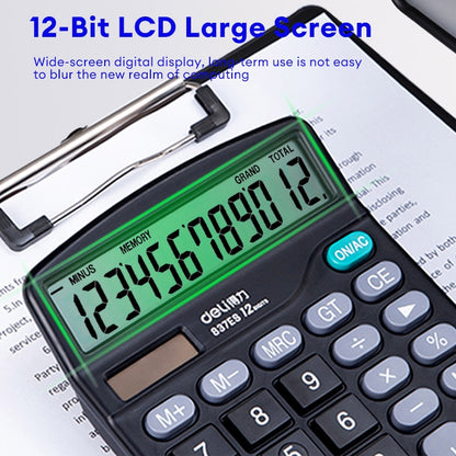 Deli 837ES Portable Desktop Electronic Calculator |12-Digit Large LCD Display Scientific Calculator
