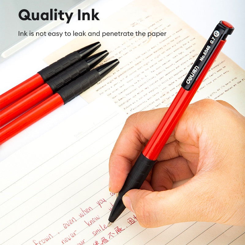 Deli Ballpoint Pen 0.7mm Smooth Writing Ballpen Black/Blue/Red Color Office Pens 6546
