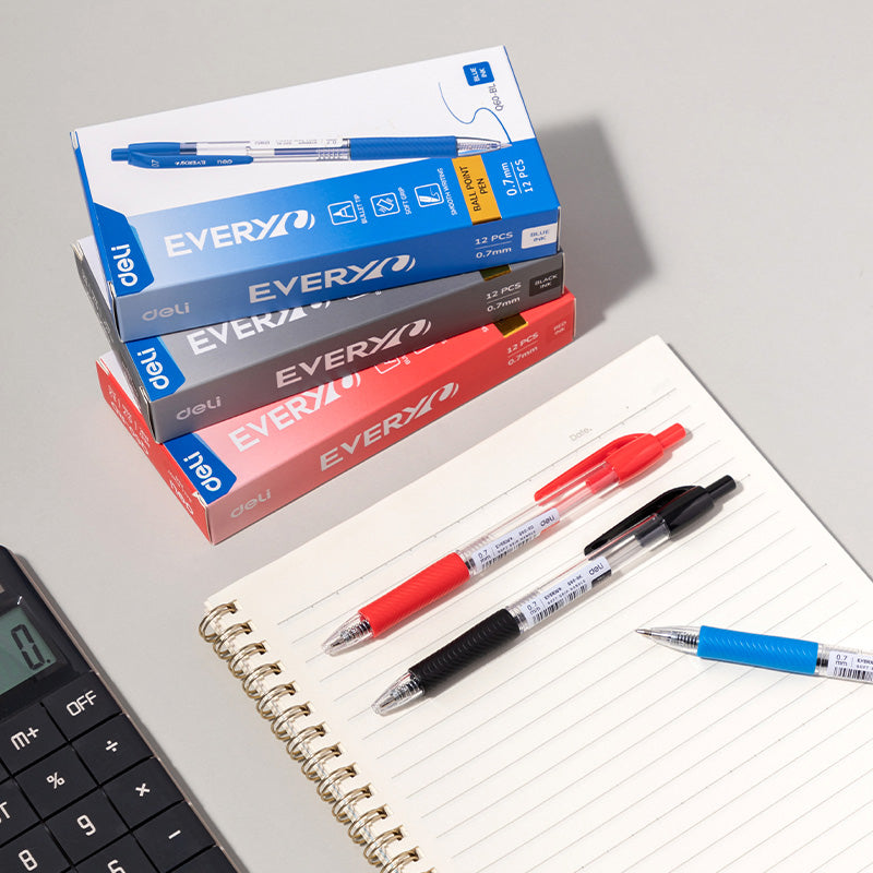Deli 0.7mm Push Ballpoint Pen-ballpoint Pen Bullet Tip EQ60