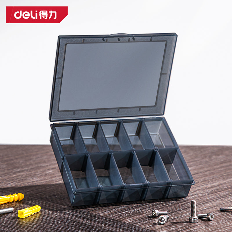 Deli Tools Black 10 Grids Parts Boxes Detachable Grid Storage Box Compartment PP Plastic Organizer
