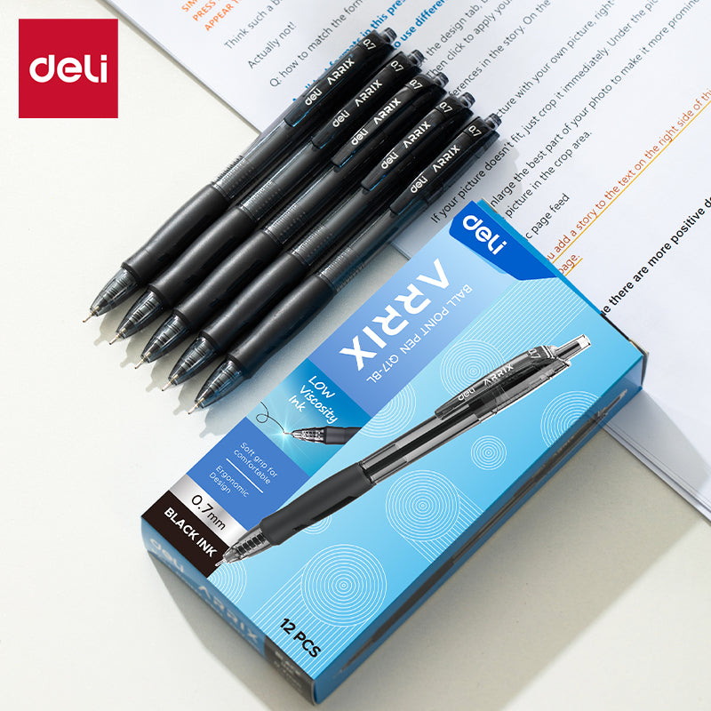 Deli 0.7mm Press Ballpen Black/Blue Ballpoint Pen For Writing Office School Supplies EQ17