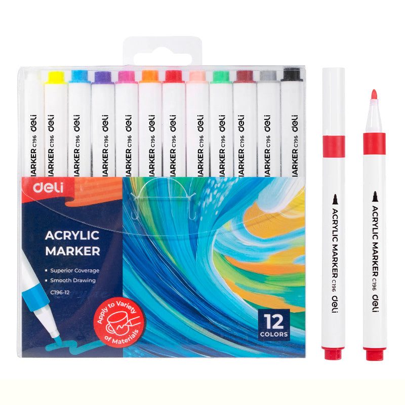 Deli Acrylic Marker Set – Multi-Surface Color Paint Pens