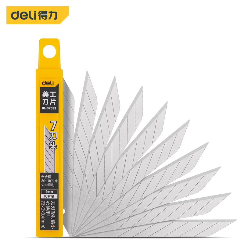 Deli Tool 9mm Utility Blade Thick 0.4 7 Blade heads 30° Angle 10pcs/Box