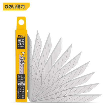 Deli Tool 9mm Utility Blade Thick 0.4 7 Blade heads 30° Angle 10pcs/Box
