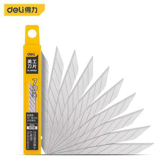 Deli Tool 9mm Utility Blade Thick 0.4 7 Blade heads 30° Angle 10pcs/Box