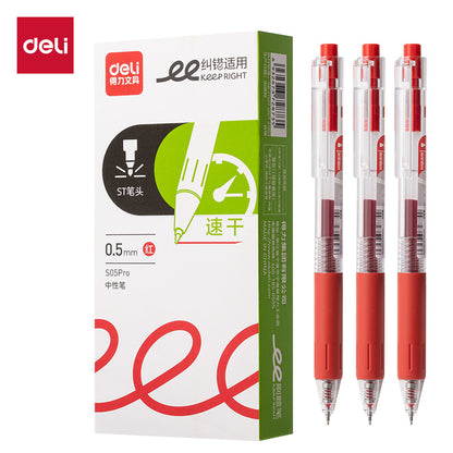 Deli 12Pcs Ballpen 0.5mm High-capacity quick-drying ink Sign Pen S05
