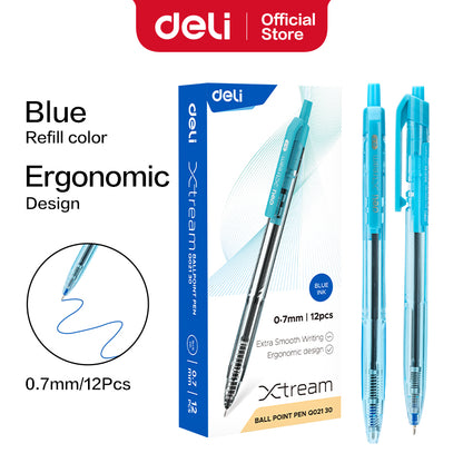 Deli 12Pcs Gel Pen 0.7mm Large-capacity Blue/Black Ink Press Ballpen Student Writing Stationery