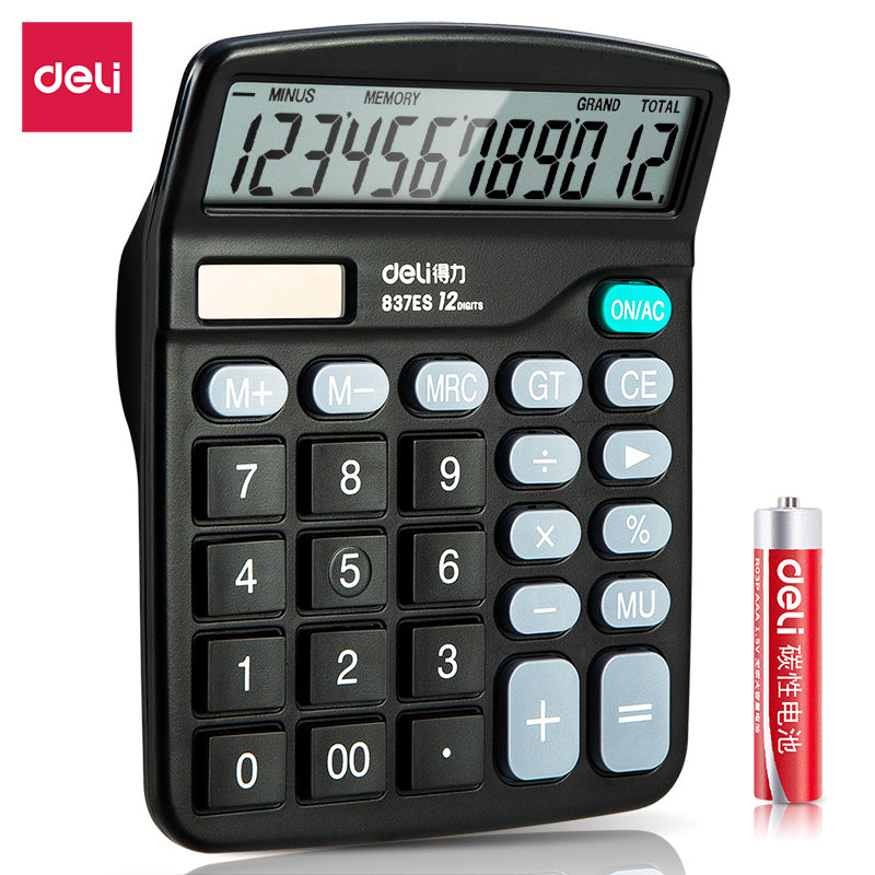Deli 837ES Portable Desktop Electronic Calculator |12-Digit Large LCD Display Scientific Calculator
