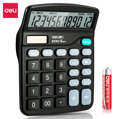 Deli 837ES Portable Desktop Electronic Calculator |12-Digit Large LCD Display Scientific Calculator