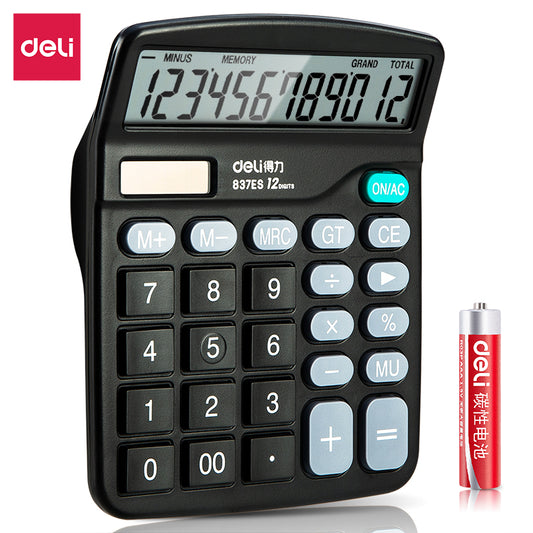 Deli 837ES Portable Desktop Electronic Calculator |12-Digit Large LCD Display Scientific Calculator