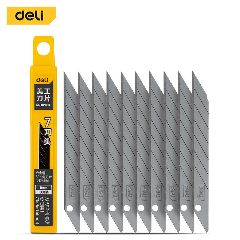 Deli Tool 9mm Utility Blade Thick 0.4 7 Blade heads 30° Angle 10pcs/Box