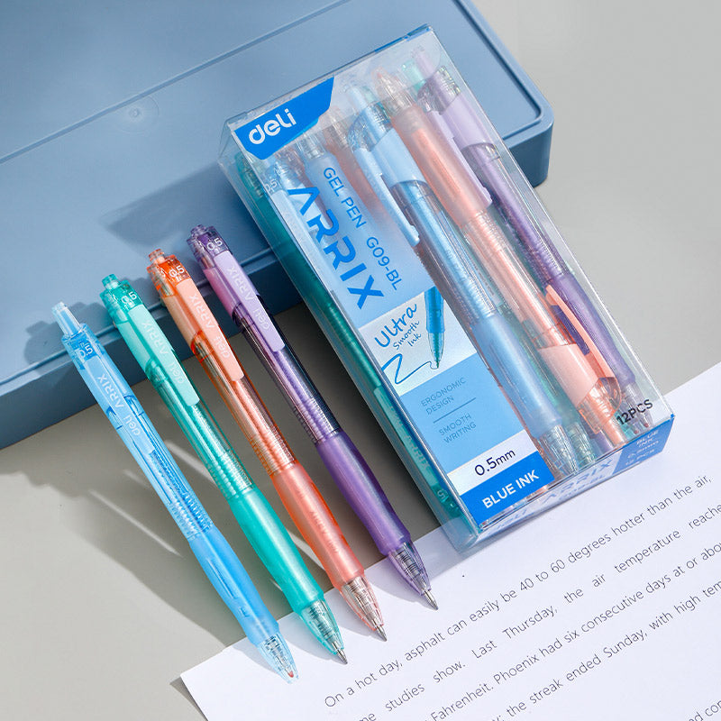 Deli 0.5mm Gel Pen Set – Smooth Writing (Black/Blue Ink, Random Color Body)