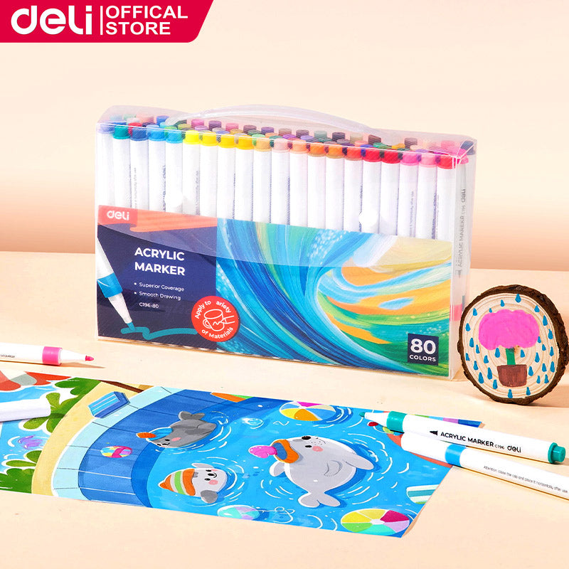 Deli Acrylic Marker Set – Multi-Surface Color Paint Pens