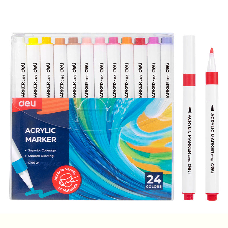 Deli Acrylic Marker Set – Multi-Surface Color Paint Pens