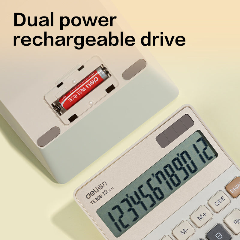 Deli 12 Digits Big Display Electronic Desktop Calculator Financial Office Computer Calculators TE309