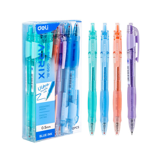 Deli 0.5mm Gel Pen Set – Smooth Writing (Black/Blue Ink, Random Color Body)