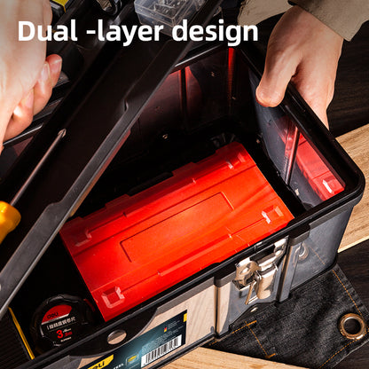 Deli Tool Storage Box 17/20inch Multi-layer Stainless Portable Heavy Duty Tool Box Organizer