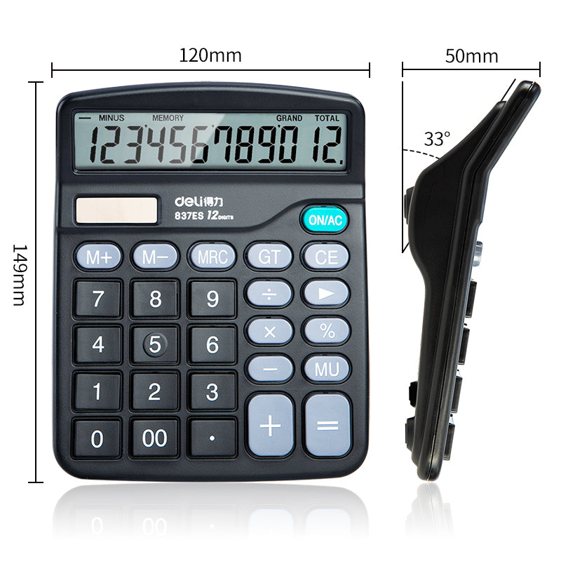 Deli 837ES Portable Desktop Electronic Calculator |12-Digit Large LCD Display Scientific Calculator