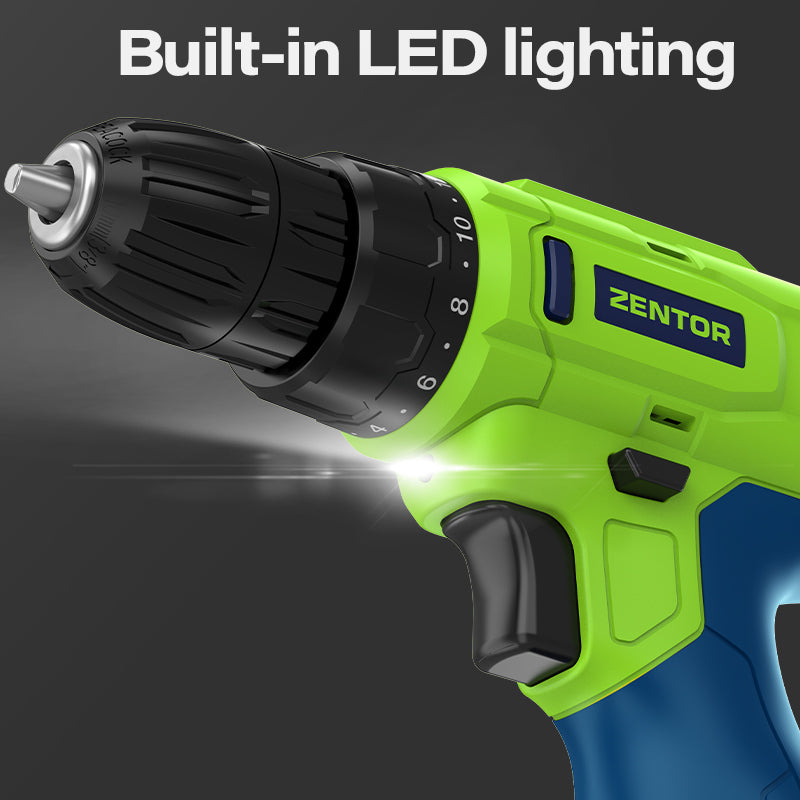 Deli ZENTOR 12V Lithium-ion Cordless Drill Portable Cordless Electric Drill Set with LED Light