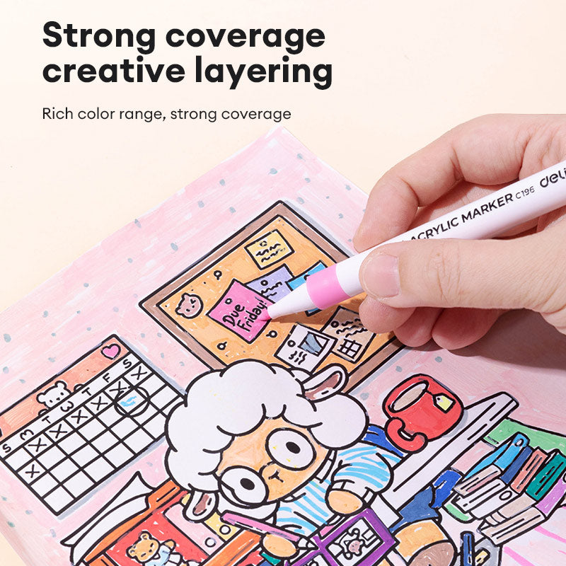 Deli Acrylic Marker Set – Multi-Surface Color Paint Pens