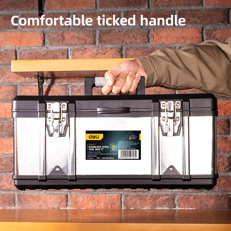 Deli Tool Storage Box 17/20inch Multi-layer Stainless Portable Heavy Duty Tool Box Organizer