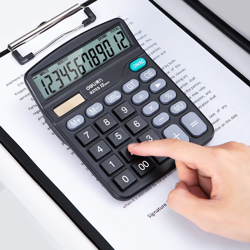 Deli 837ES Portable Desktop Electronic Calculator |12-Digit Large LCD Display Scientific Calculator