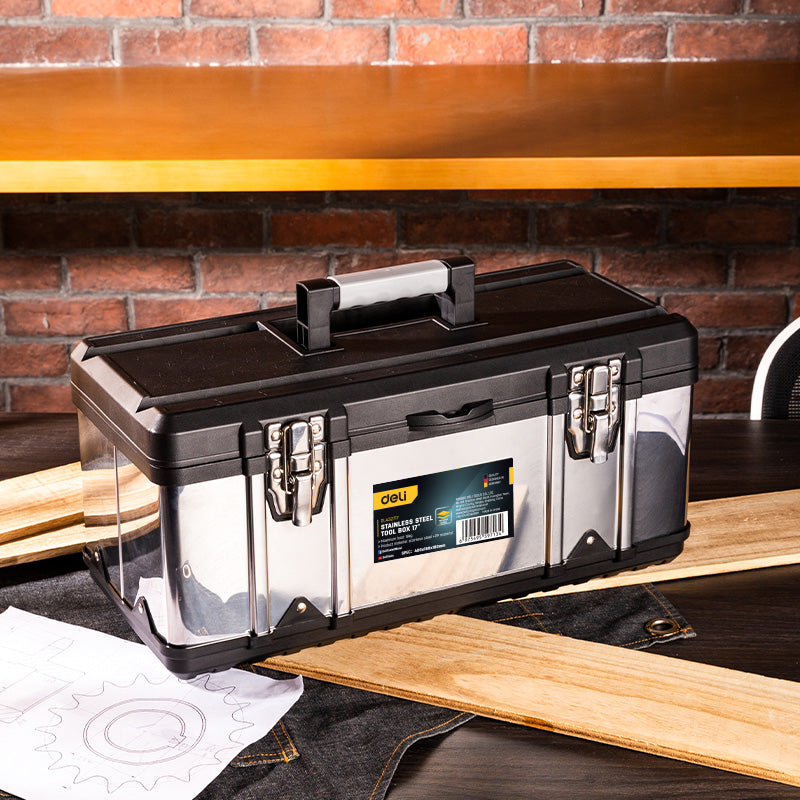 Deli Tool Storage Box 17/20inch Multi-layer Stainless Portable Heavy Duty Tool Box Organizer