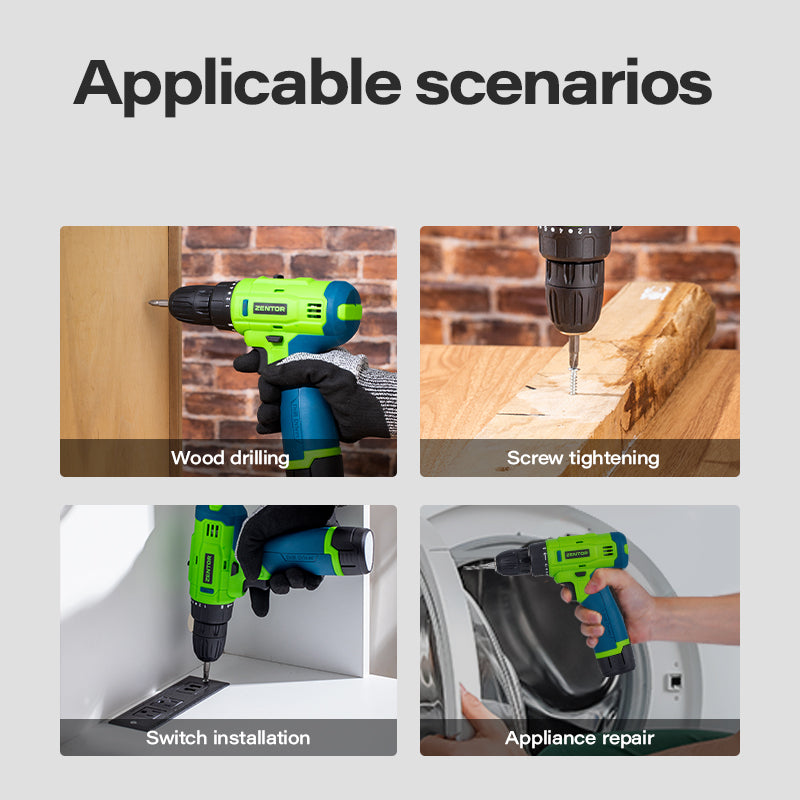 Deli ZENTOR 12V Lithium-ion Cordless Drill Portable Cordless Electric Drill Set with LED Light