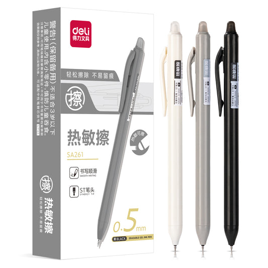 Deli Erasable Gel Pen 0.5mm – Black/Blue Ink