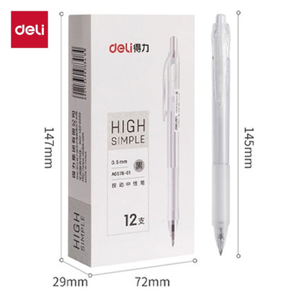 Deli Press Gel Pen 0.5mm Black ink Writing Pen For School Supplies 12pc A057B-01