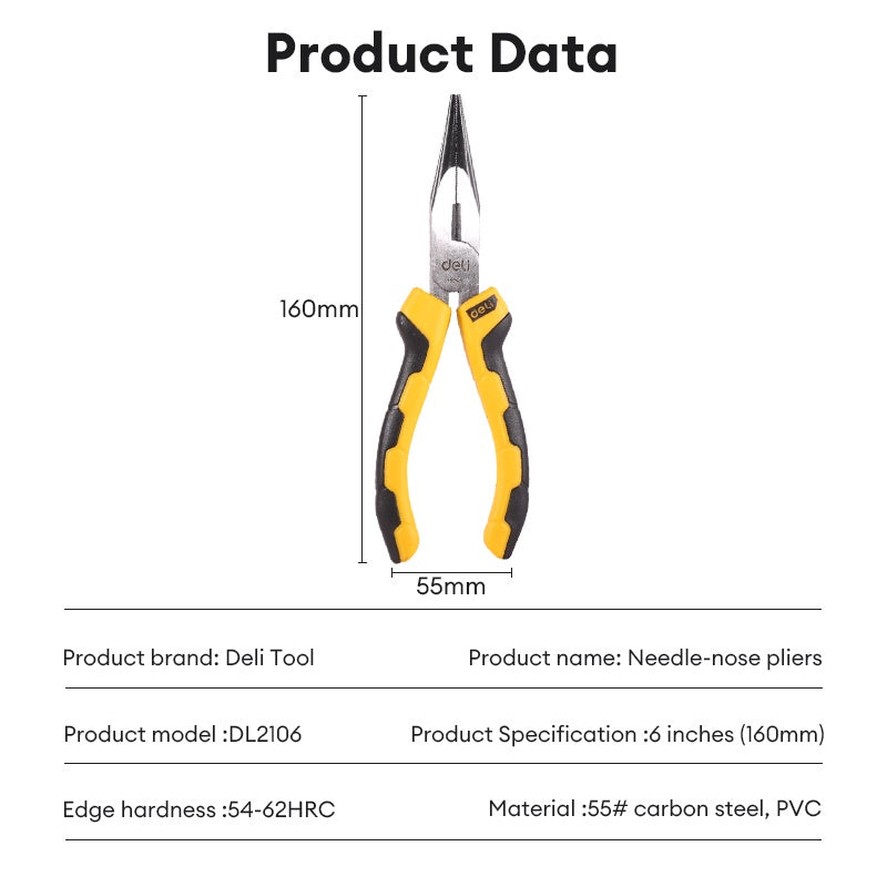 Deli Tools Pliers Set 6"/ 7" Long Nose Plier Heavy Duty Plier Multi-functional Cutter Tool Set