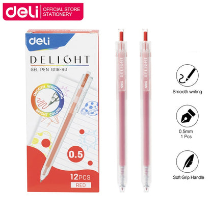 Deli 0.5mm Press Color Pen 12 Color Quick-Dry Ink for School Exams & Art Sketching EG118