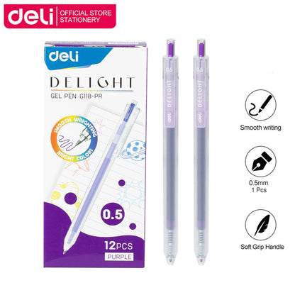 Deli 0.5mm Press Color Pen 12 Color Quick-Dry Ink for School Exams & Art Sketching EG118