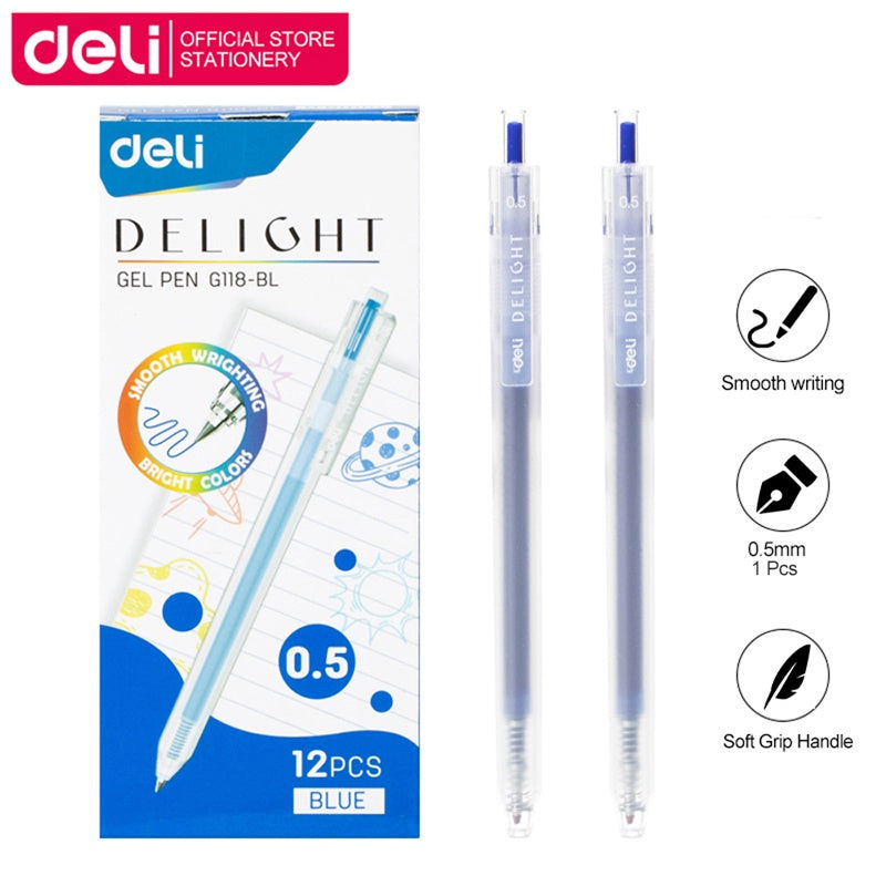 Deli 0.5mm Press Color Pen 12 Color Quick-Dry Ink for School Exams & Art Sketching EG118